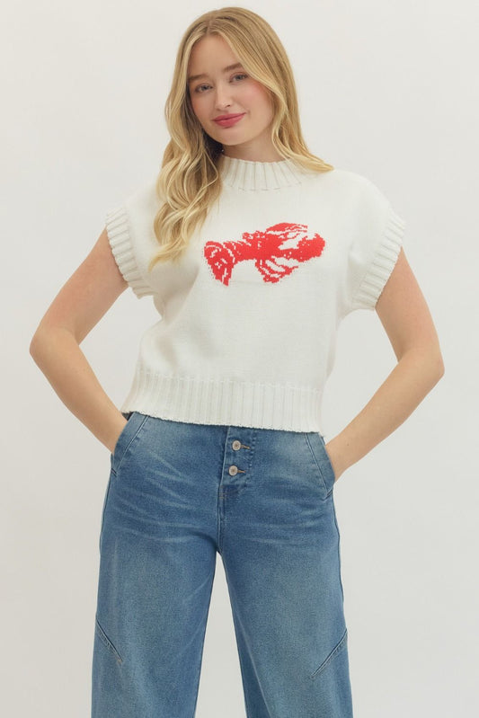 Alexis Red and White Lobster short sleeve Knit Top