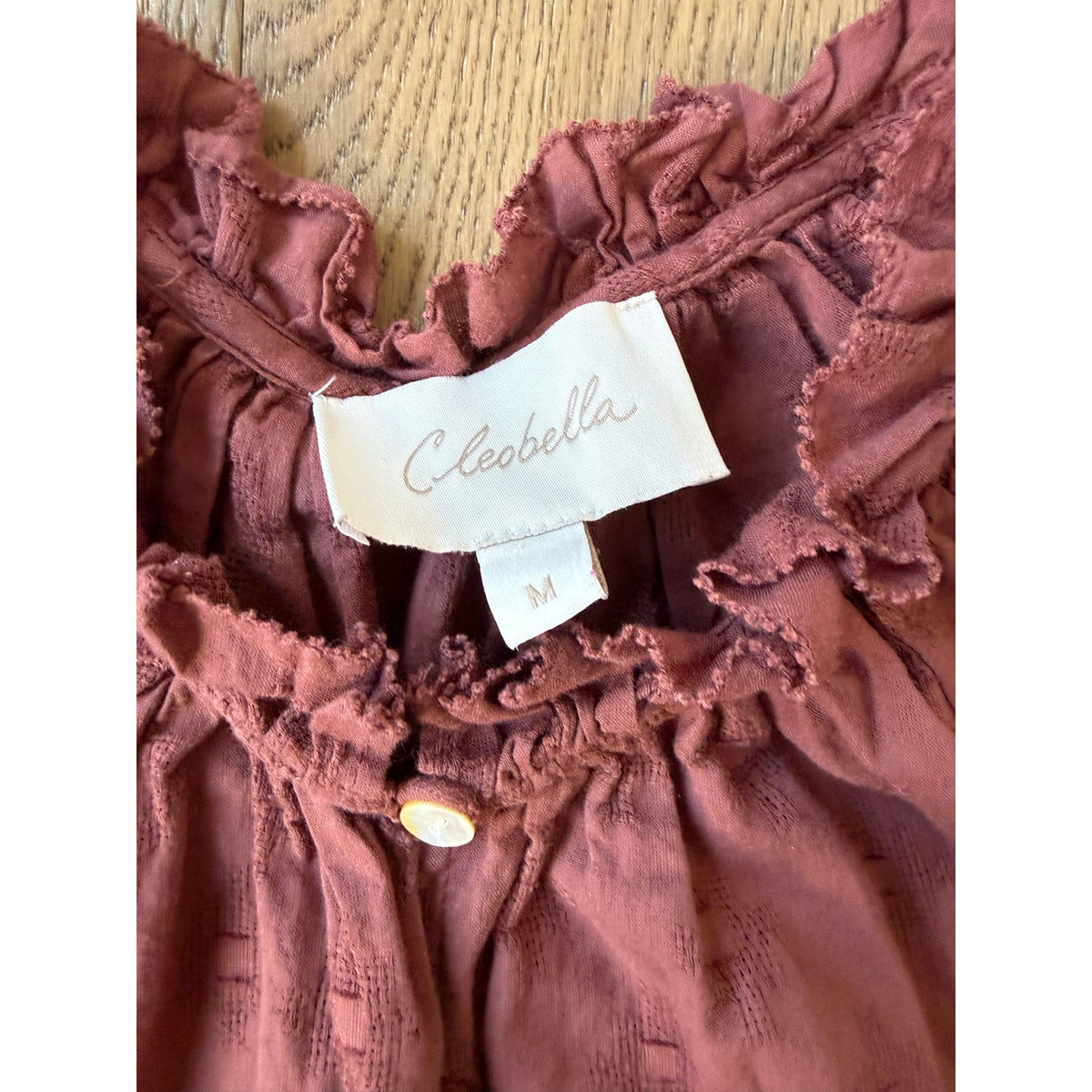 Cleobella Rust Eyelet Ruffle Collar Button-Front Blouse M