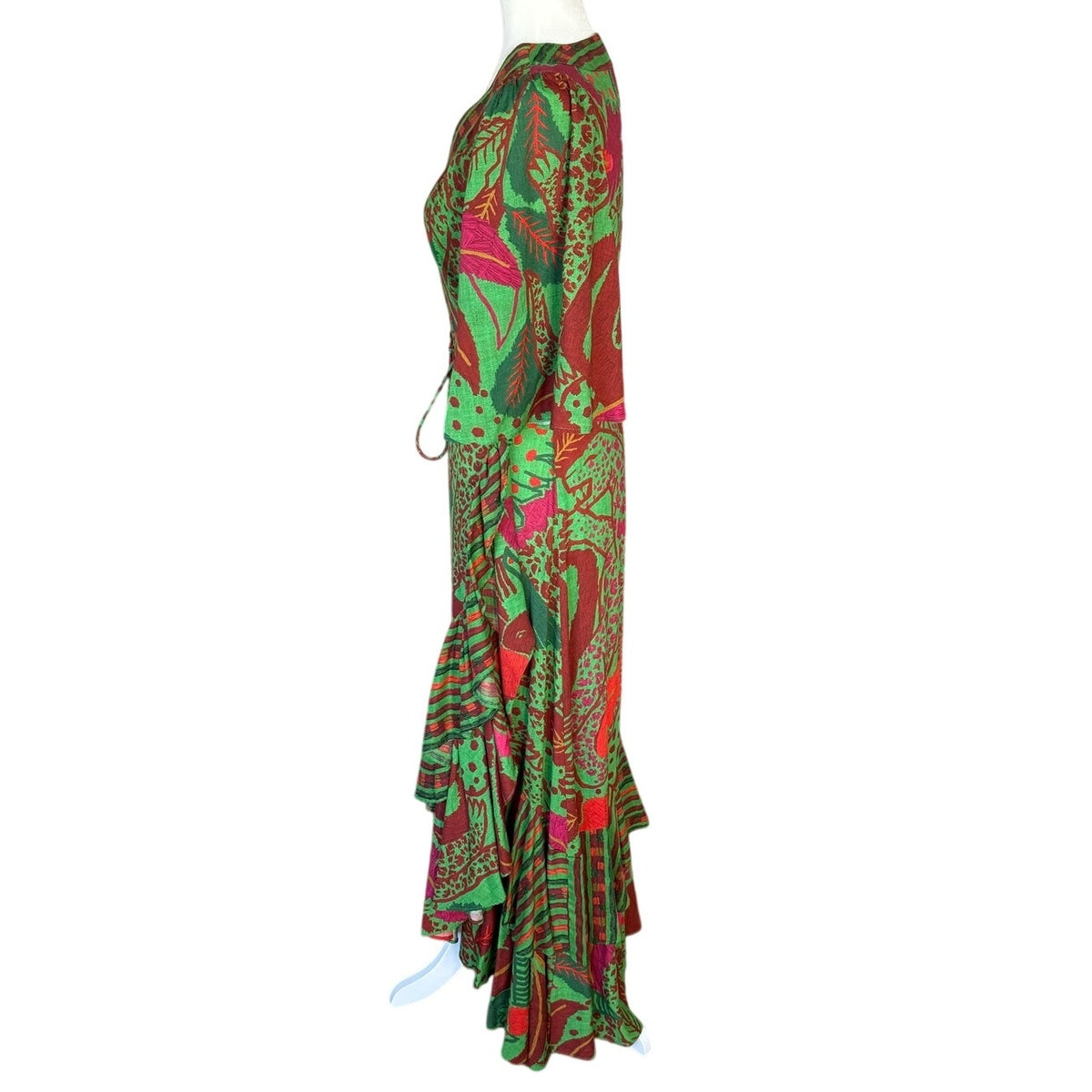 FARM Rio Vibrant Tropical Print Wrap Maxi Dress with Ruffles S