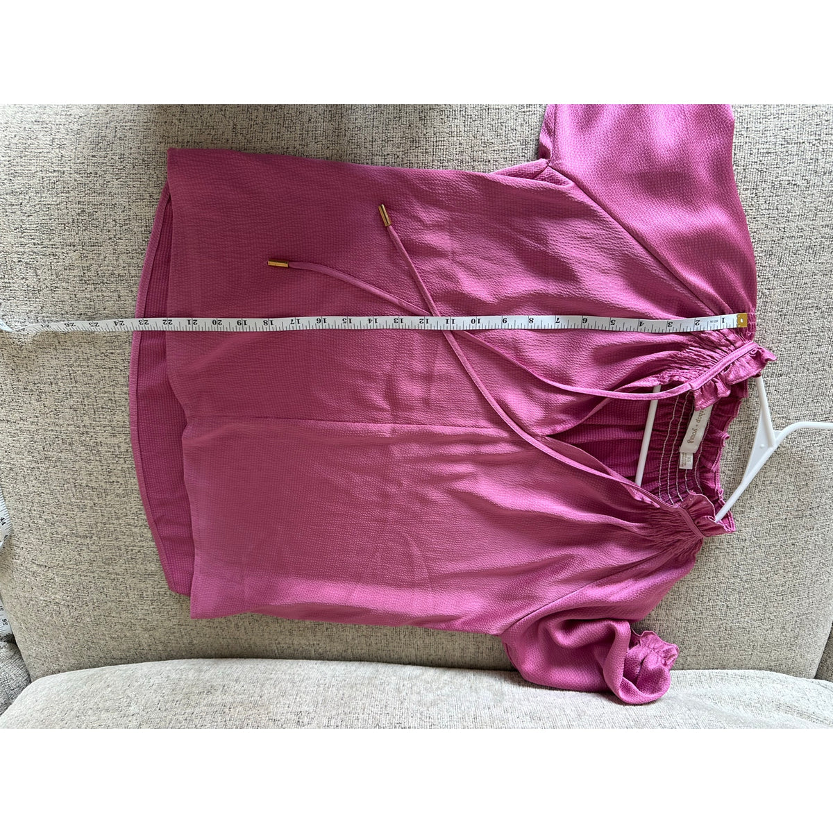 Bishop + Young Pink Satin Blouse Ruffle Neck Size XS