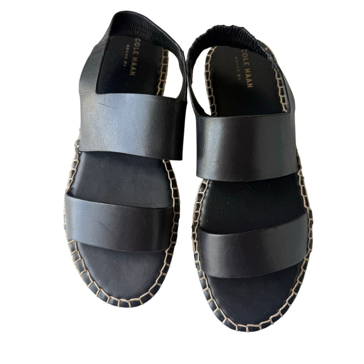 Cole Haan Black Leather Cloudfeel Espadrille Wedge Sandals 7B