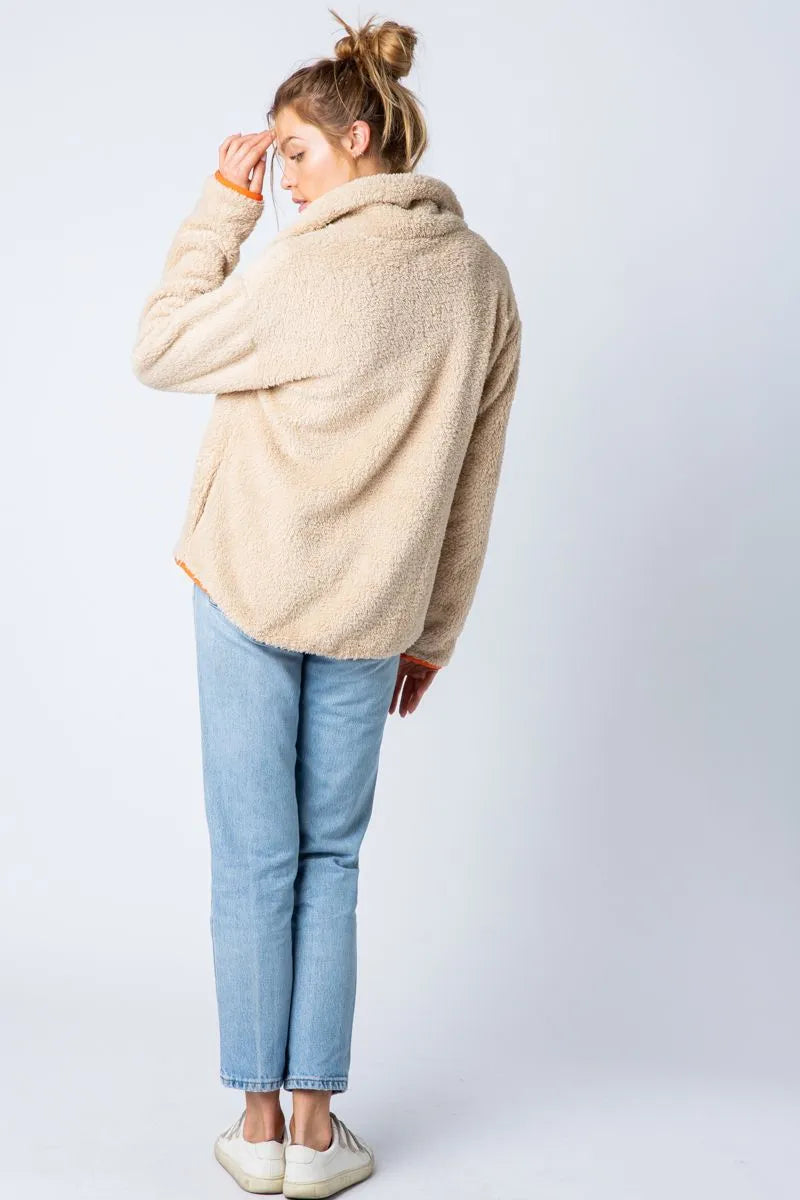 Fluffy fleece Half zipper Side pockets Hi-lo hem Sweatshirt - Mindy's Boutique