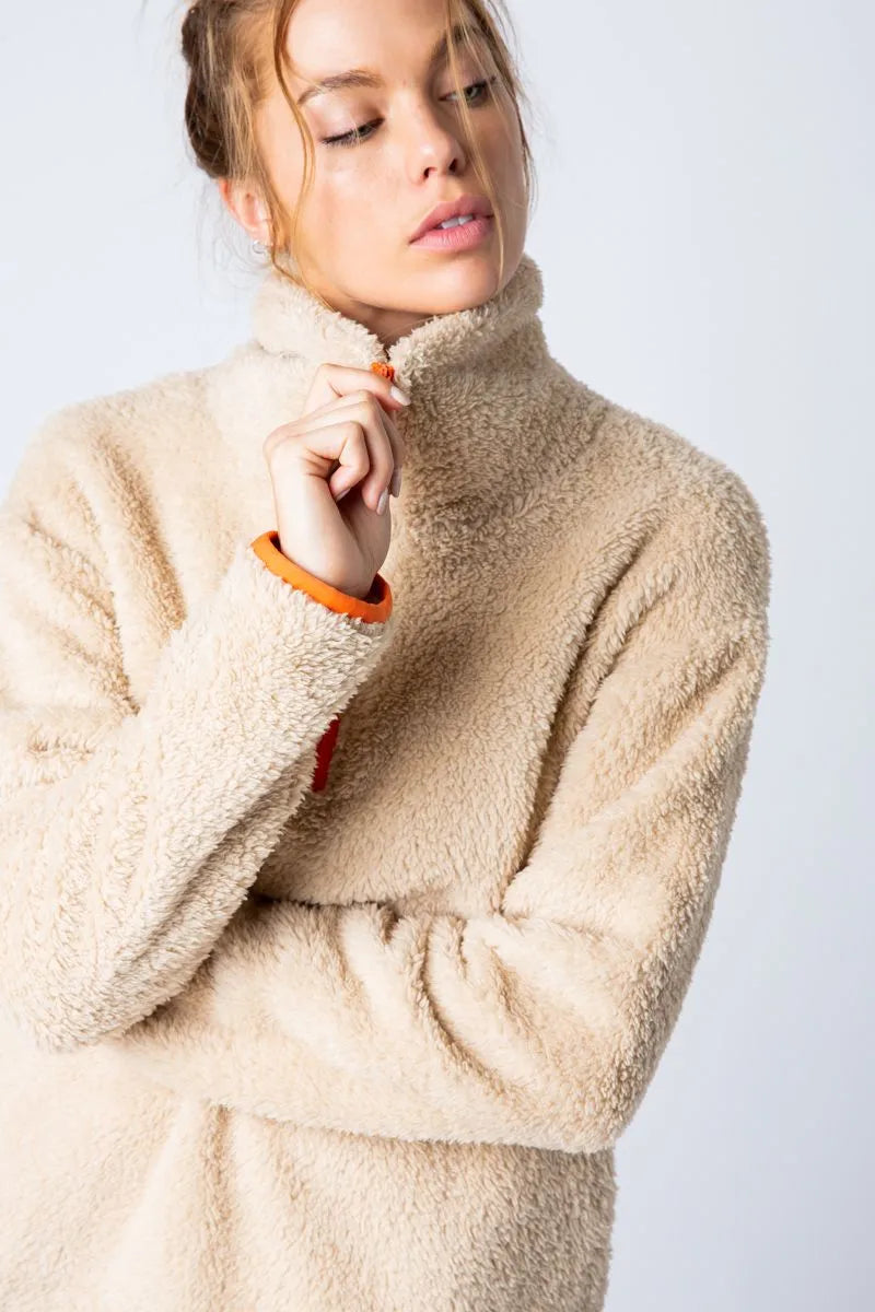 Fluffy fleece Half zipper Side pockets Hi-lo hem Sweatshirt - Mindy's Boutique