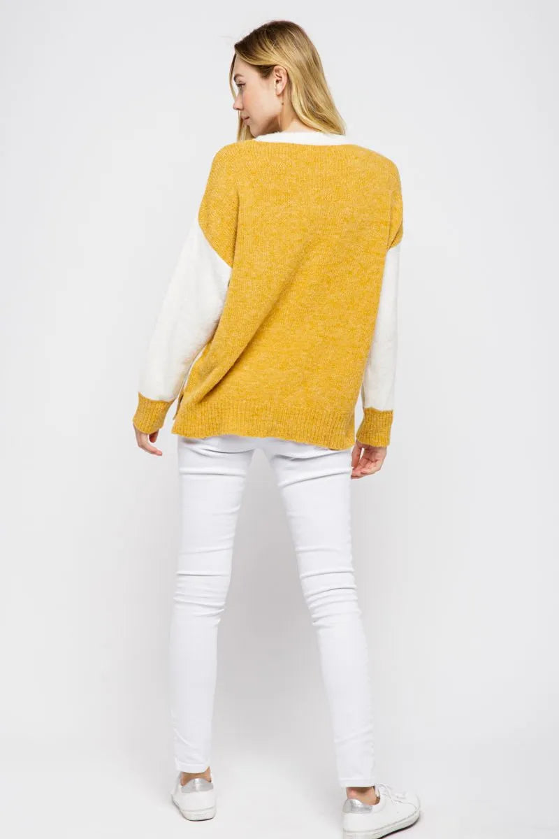 Mustard Solid colorblock Round neck Relaxed fit Sweater - Mindy's Boutique